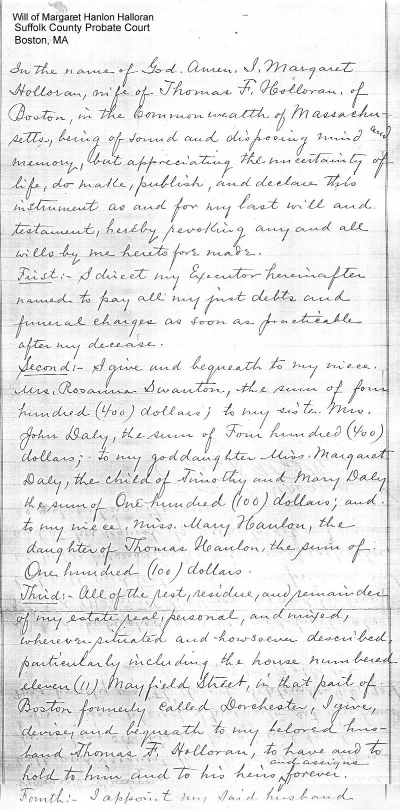 Margaret Hanlon Halloran's Will Page 1.jpg 210.0K